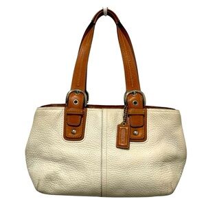 Coach Alex Soho Pebble Leather Cream Ivory Satchel Shoulder Bag Tan Double Strap